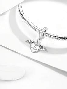 1pc 925 Sterling Silver Shiny Heart Angel Pendant Charm, Suitable For DIY Bracelet, Women Jewelry - Angel Wings - View 2