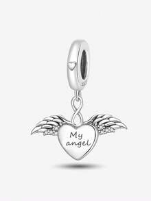 1pc 925 Sterling Silver Shiny Heart Angel Pendant Charm, Suitable For DIY Bracelet, Women Jewelry - Angel Wings - View 1