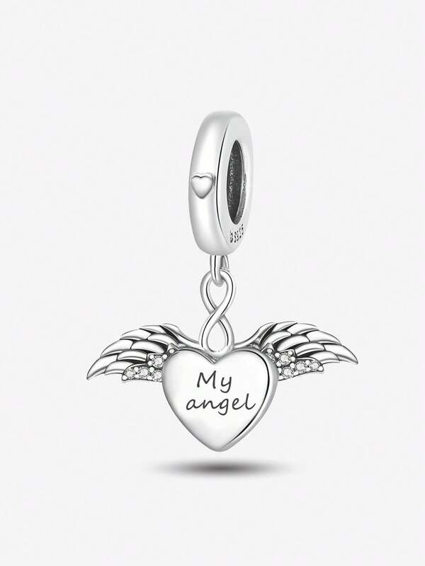 1pc 925 Sterling Silver Shiny Heart Angel Pendant Charm, Suitable For DIY Bracelet, Women Jewelry