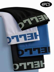 4 Pieces Men's Ice Silk Underwear Printed Waist Lightweight Breathable Sports Boxer Shorts