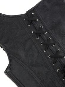 Gothic Steel Boned Corset, Vintage Punk Overbust Bodice Bustier For Women, Formal Party, Halloween Cosplay Costume - Black - View 4