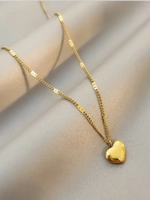 新款精致心形吊坠项链，简约金属心形锁骨链项链，优雅心形项链 - 金色 - 查看 4