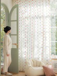 2 PIEZAS Cortina semitransparente con pompones de colores para sala de estar o dormitorio, con ojales en la parte superior - Multicolor - Ver 5