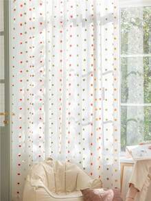 2 PIEZAS Cortina semitransparente con pompones de colores para sala de estar o dormitorio, con ojales en la parte superior - Multicolor - Ver 4