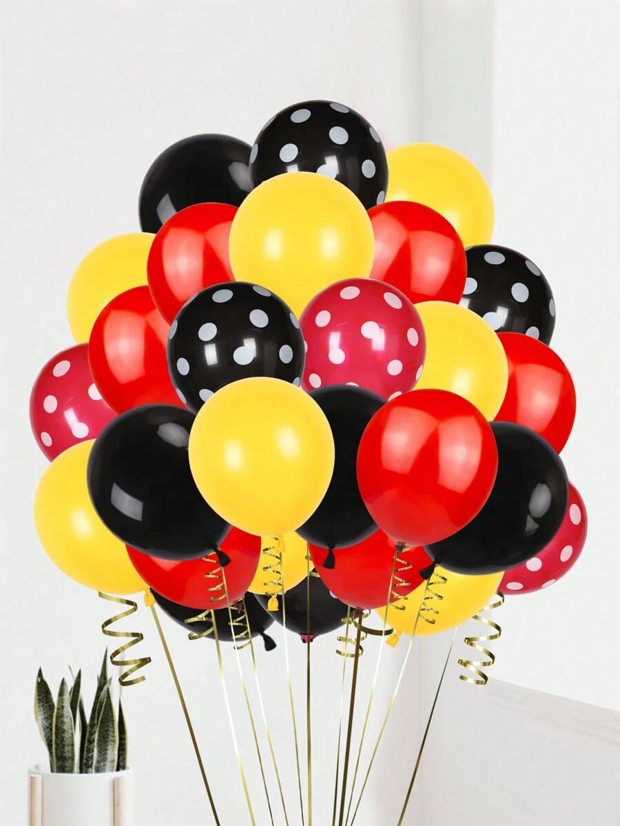 40 个 12 英寸波尔卡圆点乳胶气球，氦气圆形派对气球套装，黑色、黄色、红色，适用于生日派对、迎婴派对、节日、家居装饰、圣诞节