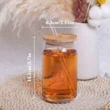 1pc Personalized Photo Glass Cup With Bamboo Dome Lid, Customizable 500ml Coffee/Milk Tea/Water Cup, Includes Lid, Straw And Straw Cleaning Brush