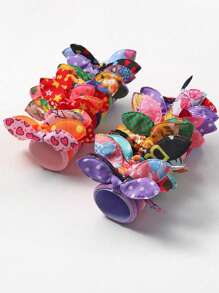 30pcs Rabbit Ear Headbands For Girls With Cute Bowknot, Elastic Hair Ties (Random Color And Design) - Multicolor - View 5