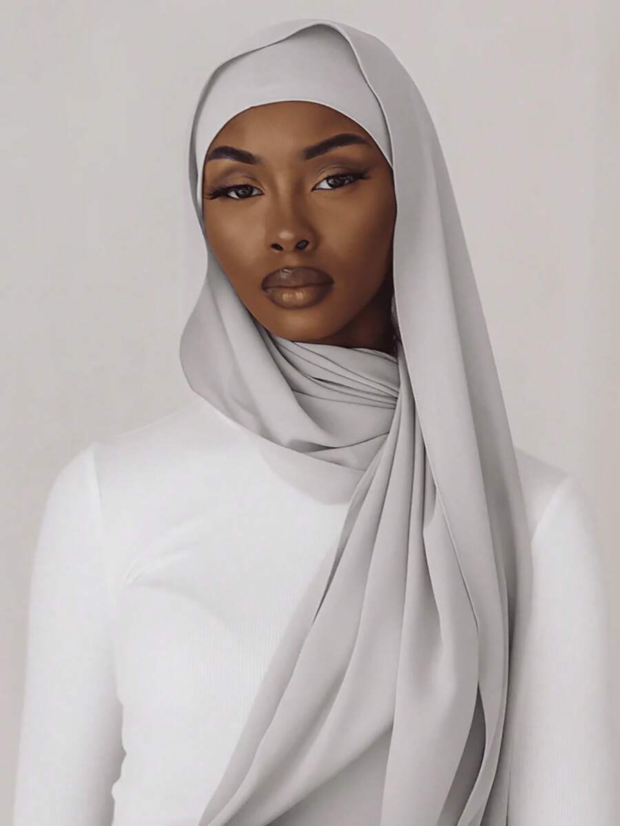 1pc Women's Casual Daily Wear Chiffon Headscarf Hijab Abaya Accessories Veiled Clothes - Màu Xám nhạt - Xem 1