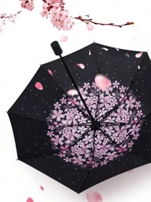 1pc Sakura Pattern Folding Umbrella, UV Protection, Waterproof, Portable Travel Umbrella, Back To School Supplies Summer Cooling,Beach,Travel