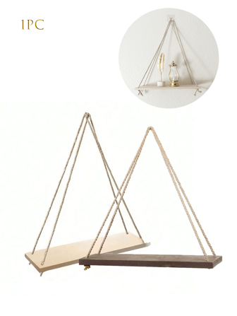 1pc/2pcs Minimalist Wall Mounted Decorative Hanging Rope Shelf,Wood Floating Shelves, Wall Display Shelves For Living Room Bedroom,Rustic Farmhouse Style Wall Mounted Shelf,For Home Bathro Hallway Storage Board Gifts Birthday Graduation