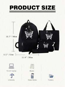 4 件粉色蝴蝶印花实用简约背包套装书包套装，时尚背包，大容量单肩包，便携铅笔袋，零钱包，学院风 Y2k 休闲风格，适合大学生，少女，大一，大二，初中和高中生，大学和高中，非常适合户外、旅行和返校 - 查看 3