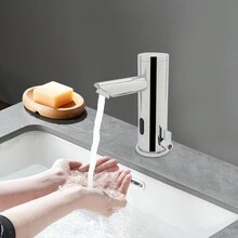 Infrarot Sensor Wasserhahn Silber Waschtischarmatur Badarmatur Waschbecken Armatur Mischbatterie für Badezimmer