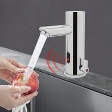 Infrarot Sensor Wasserhahn Silber Waschtischarmatur Badarmatur Waschbecken Armatur Mischbatterie für Badezimmer