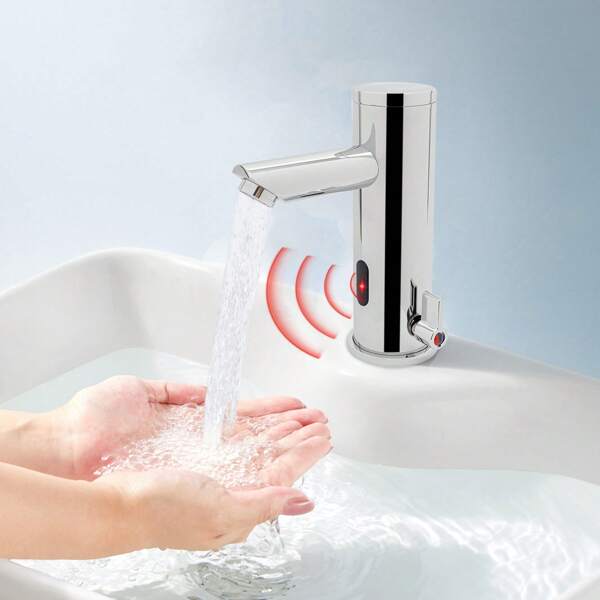 Infrarot Sensor Wasserhahn Silber Waschtischarmatur Badarmatur Waschbecken Armatur Mischbatterie für Badezimmer