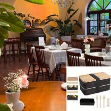 1 件户外木制午餐盒，微波炉午餐盒，便携式防漏午餐盒，带餐具的午餐盒，日本学生午餐盒，用于学校钓鱼、露营、开斋节、学校用品 - 多色 - 查看 6