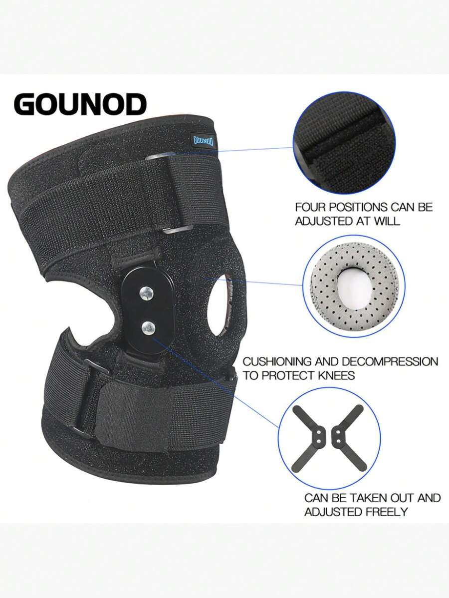 GOUNOD 1Pc  Knee Brace With Side Stabilizers & Patella Gel Pads For Maximum Knee Pain Support And Fast Recovery For Men And Women - màu đen - Xem 1