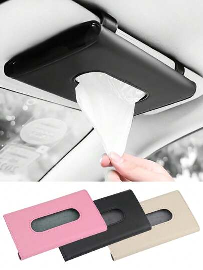 1pc Tissue Box Holder For Car, Car Tissues Holder, Car Napkin Case, Hanging Paper Towel Clip, PU Leather Tissue Box, Paper Carton, Mask Holder For Car