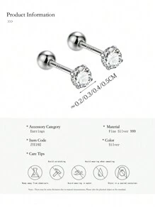 1 para modnych kolczyków ze srebra próby 999 z cyrkoniami sześciennymi zakręcanymi z klasycznymi kolczykami w słodkim stylu do codziennej dekoracji ZYE192