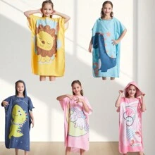 MUTAO 1pc Kids Swimming Changing Robe, Soft Hooded Bathrobe Changing Robe, Microfiber Changing Poncho For Beach Surfing Swimming And Diving - Multicolor - View 1