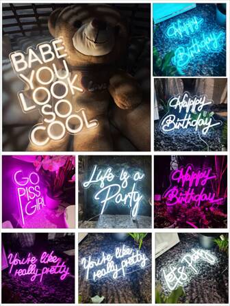 Happy Holiday Neon Lights, Happy Birthday Neon Sign Decor, Life Is A Party LED Wall Neon Light Sign, Girls Just Wanna Have Fun Neon Art Decor, Baby You Look So Cool Wall Neon Light Decor, Let's Party Neon Sign, You're So Beautiful Neon Wall Decor, Wall Hanging Lighting Decor, Suitable For Room, Dining Room, Dorm, Office, Club, Holiday Decor, USB Powered