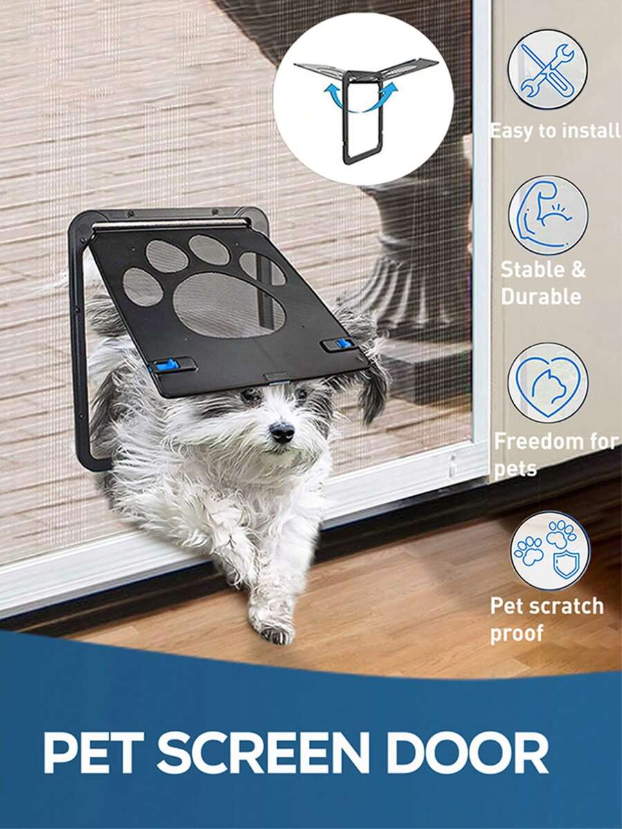 Pet Door Dog Screen Door Cat Door For Window Screen Lockable Magnetic Flap Screen Door Inner Door Baffle 10.3*8.4 Inches Self-Closing Screen Door With Locking Function Sturdy Screen Door For Puppy Dogs And Cats - Black - View 1