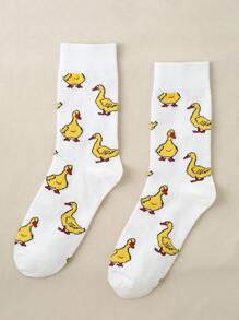 1 Đôi tất thời trang cao đến bắp chân bằng vải ngỗng trắng và vàng dành cho nam và nữ, mùa thu - Nhiều màu - Xem 3