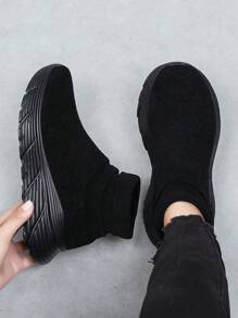 Zapatillas casuales de punto ligeras para mujer, zapatos para caminar de puntera redonda y de fácil calce para fitness diario y carrera a corta distancia