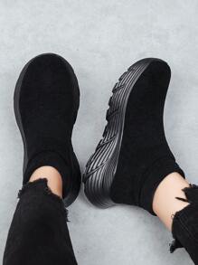 Zapatillas casuales de punto ligeras para mujer, zapatos para caminar de puntera redonda y de fácil calce para fitness diario y carrera a corta distancia