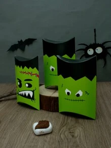 5 piezas/10 piezas Cajas de regalo con forma de almohada para Halloween para tarjetas de regalo, dulces, galletas, regalos, detalles de fiesta hechos a mano, decoración de aula, fiesta escolar, decoraciones de Halloween, decoraciones del hogar para Halloween, fiesta de Halloween, bolsa de Halloween, fiesta de Halloween - Papel - Ver 5