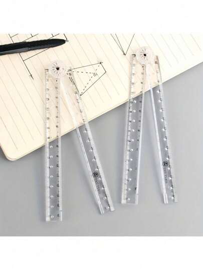 3pcs Creative Shatterproof Transparent Acrylic Folding Rulers, Suitable For School Supplies, Office Supplies And Stationery. Back To School