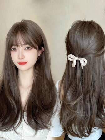 Natural Wave Air Bangs 22inch Heat Resistant Fiber Curly Wig For White Women