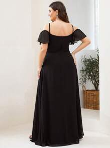 EVERPRETTY Plus Size Elegant Romantic Off-Shoulder Bridesmaid Dress, Spring Wedding Guest Dress, Party & Valentine's Day Dress - Black - View 3