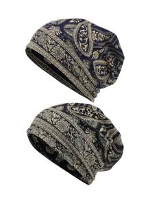 2 piezas Gorros tipo Beanie clásicos con estampado de paisley sueltos sin visera, gorros tipo Beanie elásticos estilo bohemio sin visera, braga de cuello vintage unisex, gorros sin visera suaves, gorros para quimioterapia para hombres y mujeres, posición de impresión aleatoria Gorras de invierno y otoño - A - Ver 13