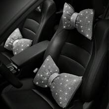镶钻汽车座椅垫和头枕系列，适合所有季节的女士多功能汽车座椅垫 - 白鑽 - 查看 3