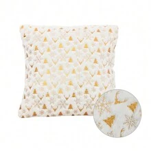 1 vỏ gối trang trí in lá vàng Giáng sinh (không bao gồm ruột gối), hình vuông dùng để trang trí ngày lễ - Nhiều màu - Xem 22