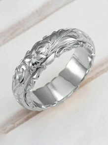 1枚优雅花朵造型戒指，女士礼物，适合婚礼、订婚、周年纪念、派对及其他场合 - 銀色 - 查看 3