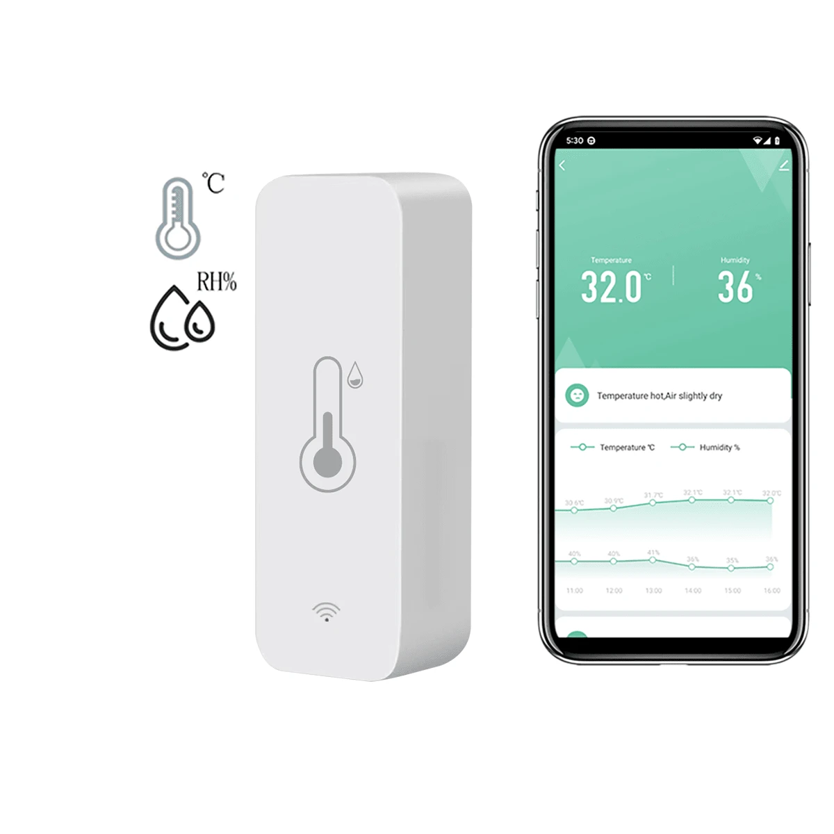 Tuya Wifi智能溫濕度傳感器,通過app Smart Life遠程監控,與alexa和google Assistant兼容的智能溫濕度計 - 白色 - 查看 1