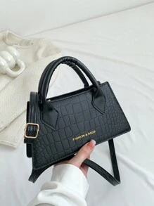 Túi xách vuông nhẹ, kiểu dáng công sở thường ngày, hai quai xách, họa tiết da cá sấu dập nổi và chữ cái, phù hợp cho thanh thiếu niên, phụ nữ, sinh viên đại học, người trẻ chuyên nghiệp và nhân viên văn phòng. Hoàn hảo cho văn phòng, trường đại học, công việc, kinh doanh, đi lại, hoạt động ngoài trời, du lịch và leo núi. - màu đen - Xem 8