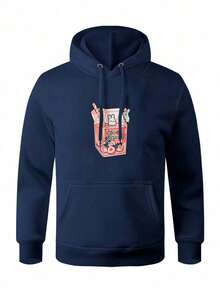 Peach Juice Hoodie Kangaroo Blouse IZPJ1 - 藏蓝色 - 查看 1