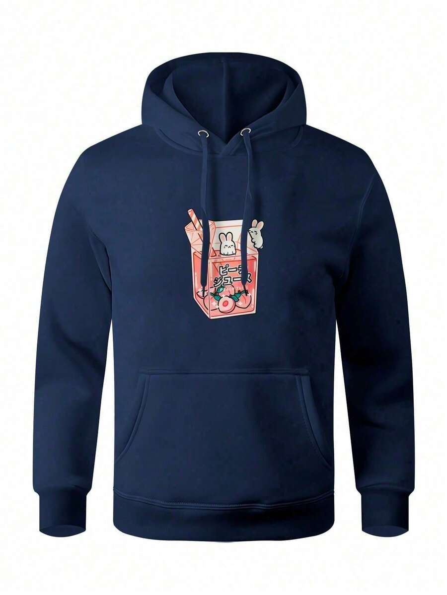 Peach Juice Hoodie Kangaroo Blouse IZPJ1 - 藏蓝色 - 查看 1