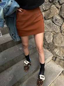 Skirt With Lining Fk Moda - Cà phê nâu - Xem 1