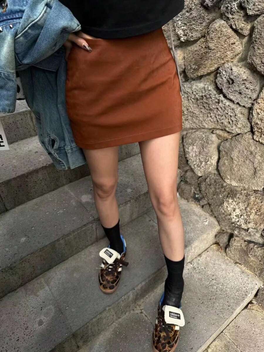 Skirt With Lining Fk Moda - Cà phê nâu - Xem 1