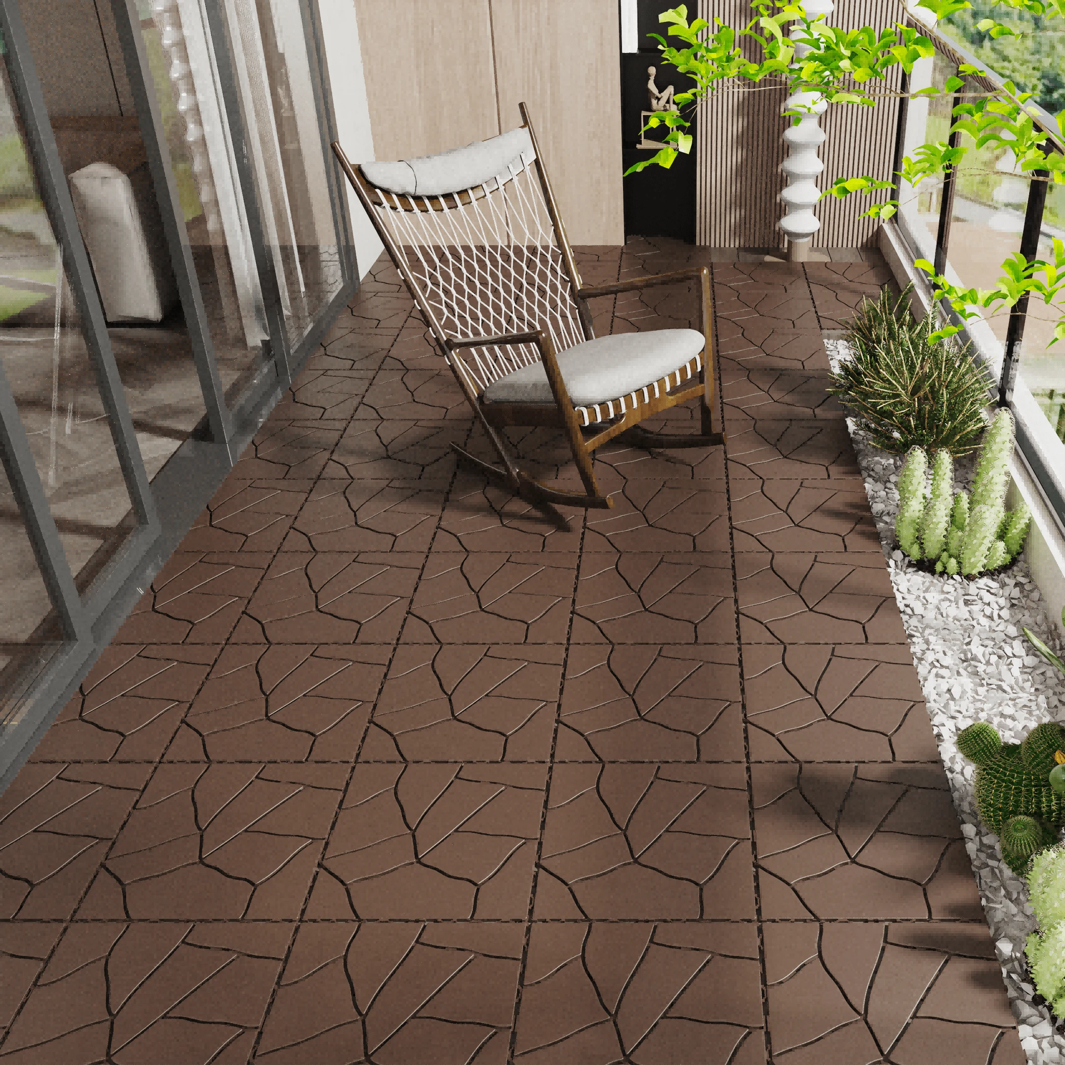 Stone Style 12" Patio Deck Tiles, DIY Module Interlocking Decking Tiles