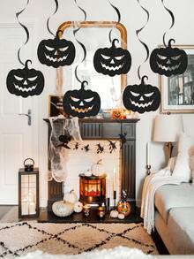 6 piezas Decoración colgante del techo para Halloween de fantasmas, calabazas y arañas con remolinos, decoración colgante espiral para fiestas de Halloween, y también para decorar en Navidad - Negro - Ver 3
