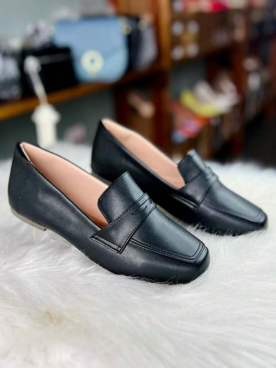 Comfortable And Soft Colorful Square Toe Moccasins - From 33 To 44 / Special Size - 黑色 - 查看 1