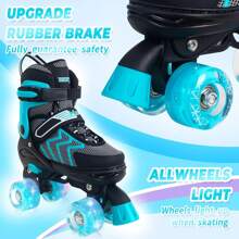 Roller Skates For Boys And Girls, 4 Sizes Adjustable Skates For Kids Youth With All Light Up Wheels Beginners Quad Skates - Z-teal - View 2
