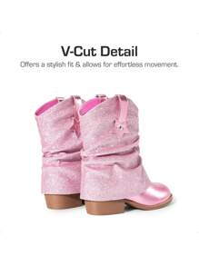 Girls Cowboy Cowgirl Boots Mid Calf Boots Western Removable Fold Over Embroidered Fashion Star-Shaped Decoration - 粉色 - 查看 8