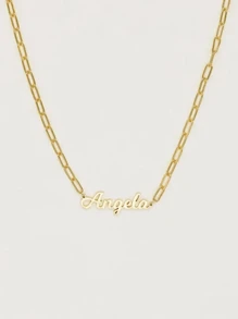 定制个性化名字项链配回形针链金色不锈钢项链女士定制名字回形针链吊坠项圈珠宝生日礼物送给妈妈和她的礼物 - 金色 - 查看 8