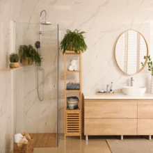 Tall Slim Storage Cabinet Bamboo Bathroom Storage Cabinet With 3-Tier Shelves For Organizer Toilet Cupboard Laundry Unit - Khaki - View 2