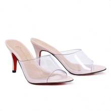 Women's Sandal With Thin Heel 8 Cm Low Vinyl - Màu be - Xem 2
